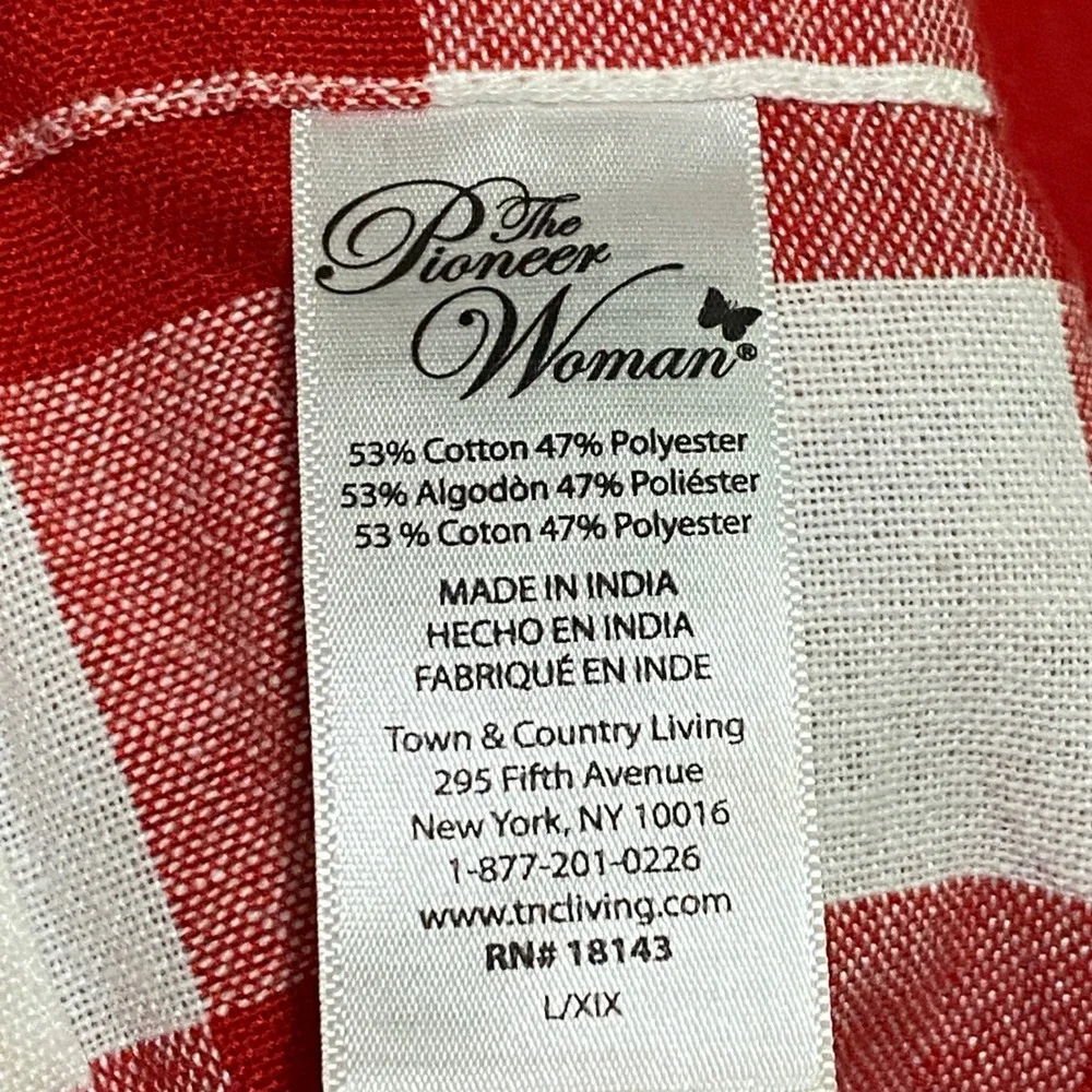 PW Pioneer Woman Red White Gingham Checkered Rectangular Tablecloth Cotton Blend